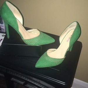 Green suede pumps